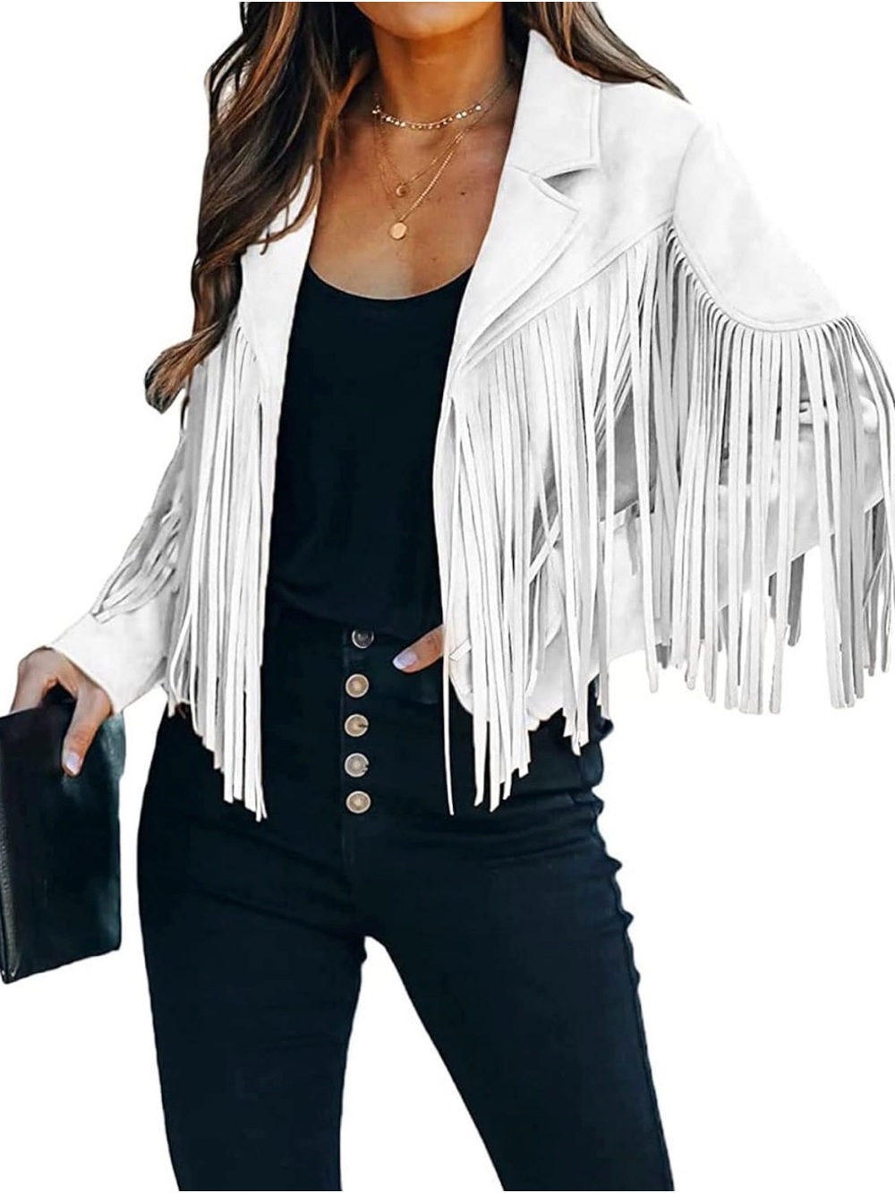 NWT.Fringed White Women's Moto Jacket